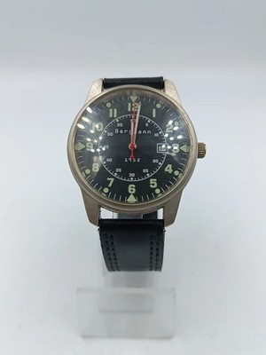 Bergmann Armbanduhr Edelstahl Schwarz Pilot Design mit Datumsanzeige