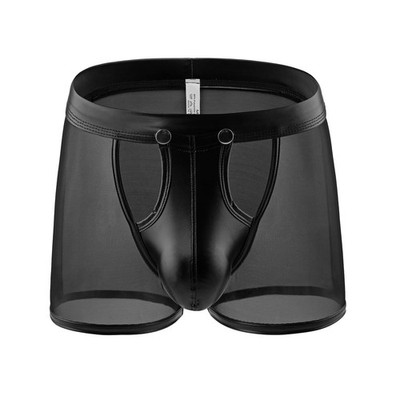 Evankin Men Sexy Boxer Briefs Faux Leather See Through Mesh Small, Black 