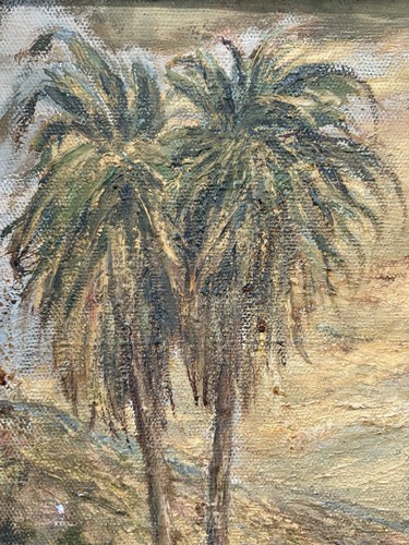 π₯ Antique Old California Impressionist Palm Tree Desert Landscape Oil Painting - Picture 7 of 24