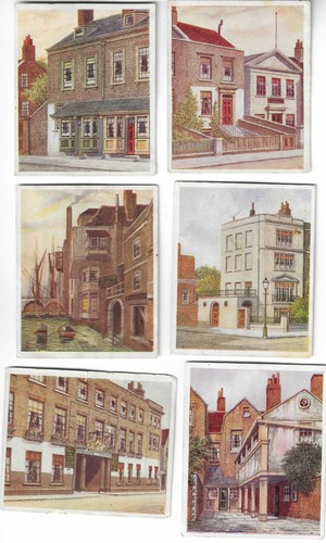 Cigarette Gum Cards, 6 No., R & J HILL, "Historic Places From Charles Dickens"