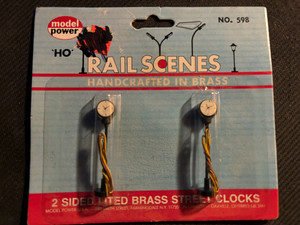 HO PAIR OF CLOCKS RAIL SCENES BRAND W/ LED LIGHTS