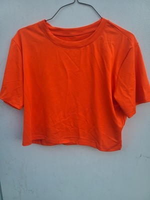 Women's Orange Solid Crew Neck Short Sleeve T-Shirt XXL Regular Fit Basic Plus
