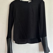 BLACK  LINE & DOT 100% SILK BLOUSE WITH GENUI...