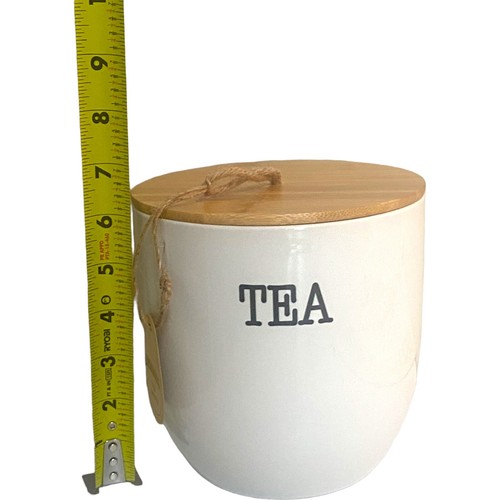 Prep Collection Ceramic Farmhouse Bamboo Lid White Tea Canister NWT - Picture 9 of 12