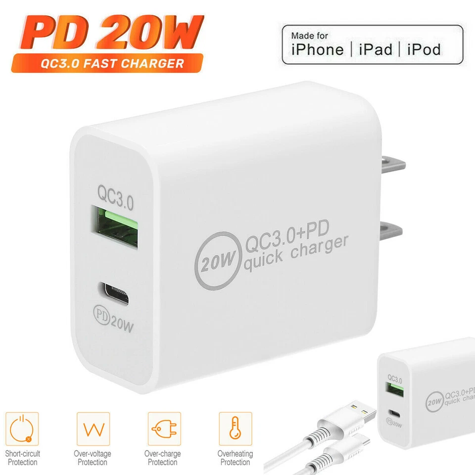 LOTE de adaptador de corriente de pared cubo cargador rápido QC PD 20W para iPhone iPad Android Foto 4 de 4
