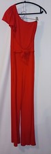 Lovers  Friends Bethany Jumpsuit Red Womens One Shoulder Front Tie Belt  Zip