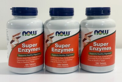 NOW Foods Super Enzymes for Digestion, 180 Tabs, Exp. 3/26 & 3/27 - 3 Pack
