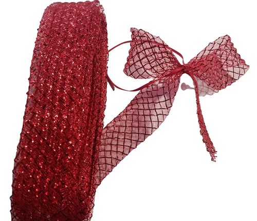 1.5" Deco Flex Mesh Ribbon for bows and Christmas decor : Metallic Red 15 yards - 第 1/1 張圖片