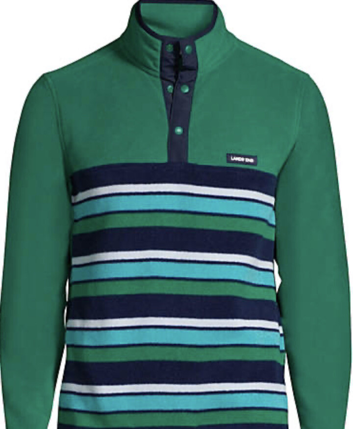 New LANDS' END Heritage Fleece T-Snap Neck Pullover Thermacheck