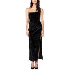 Bardot Women's Everlasting Velour Side-Slit Dress Black Size 8 B4HP $149
