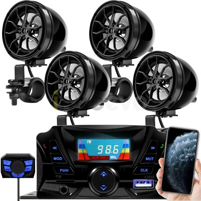 Motorcycle Bluetooth Wireless 4 Speaker Audio System Stereo MP3 ATV UTV Scooter