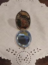  Hard stone and metal box with an interior mirror late 19th century. Antique