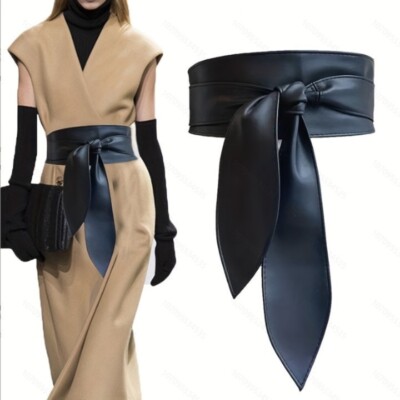 Soft Pretty PU Leather Self Tie Bow Wrap Around Obi Waistband Belt Accessories | Soft Pretty Pu Leather Self Tie Bow Wrap  main image 4