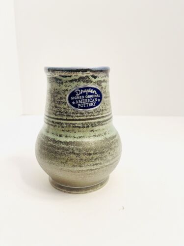 Signed Dryden Original Arkansas Pottery  Blue, Green & Brown Vase w/ Sticker - Picture 1 of 10
