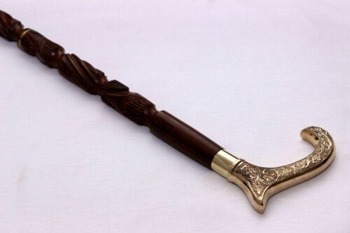 Working Style Walking Stick Brass Handle Victorian Style Wooden Cane Walking - Picture 1 of 3