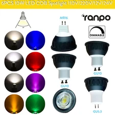 6X 10w Dimmable Led Spotlight Bulb Gu5.3 Warm White Gu10 Bulbs Mr16 12v For Room