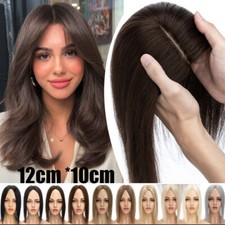 Clip in Real Remy Human Hair Topper Women's Hairpiece Top Toupee Silk Base Brown