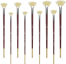 XDT#646 Fan Artist Paint Brush 9 Piece Set Medium Stiff Hog Bristle Extra Long