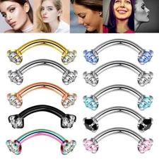 5Pc CZ Gem Eyebrow Stud Piercing Tragus Rook Curved Barbell Lip Ring Jewelry 16G