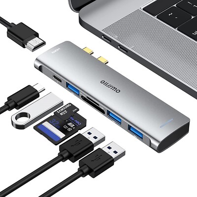 Giissmo 7 in 2 USB C Hub, MacBook Pro Adapter mit HDMI 4K@60Hz, Thunderbolt 3 P