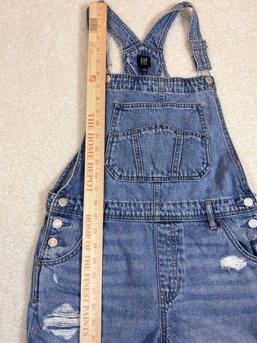 Gap Medium Wash Denim Bib Overall Shorts Kids Size XX- Large - Picture 12 of 12