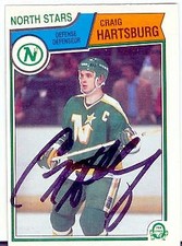 Craig Hartsburg autographed hockey card (North Stars) 1983 O Pee Chee #172