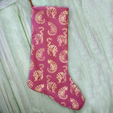 CHRISTMAS STOCKING FOR A CAT PERSON 100 COTTON HANDMADE LINED MAROON  GOLD