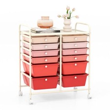 12-Drawer Rolling Storage Cart with Removable Drawers and Lockable Wheels-Pink -