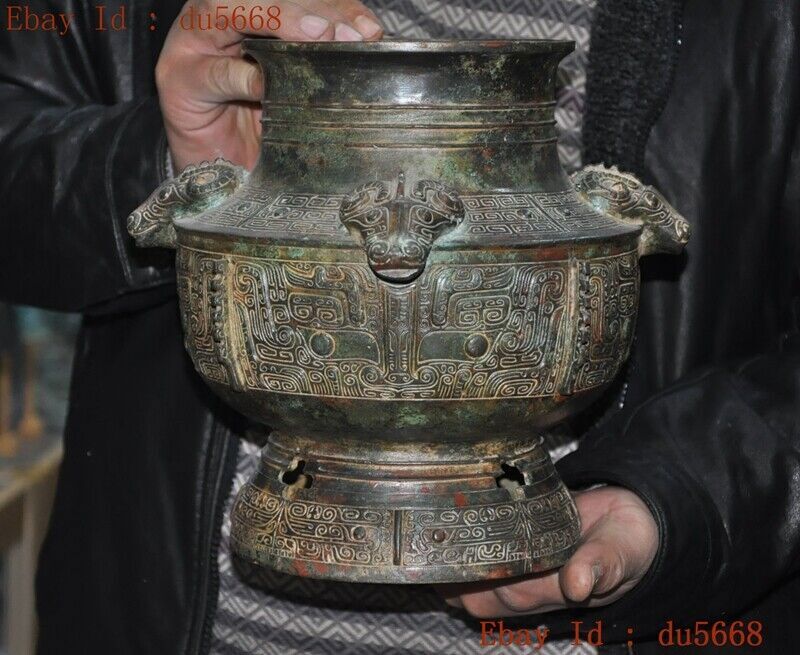 9" Antiguo China Bronce Ware Cabeza de Toro Cara de Bestia Vaso de Vino Zun Tanque Olla Tarro de Vaso