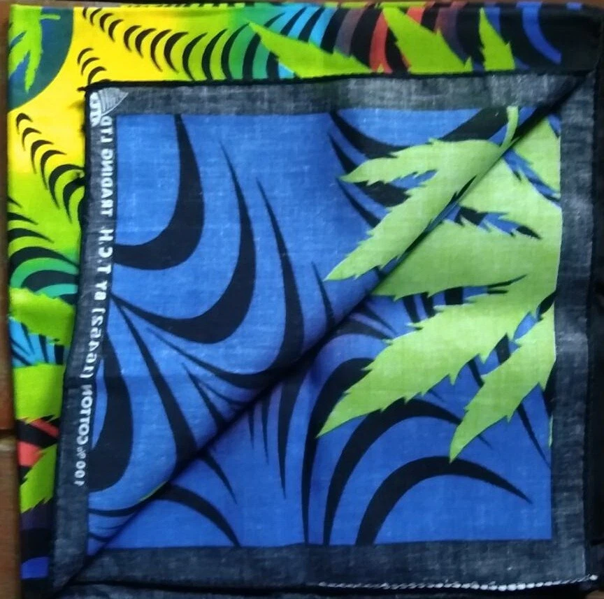 PAÑUELO USADO VINTAGE PATRÓN DE HOJAS DE CANNABIS ALGODÓN 20" PAÑUELO PAÑUELO PAÑUELO PAÑUELO CUADRADO Foto 3 de 3