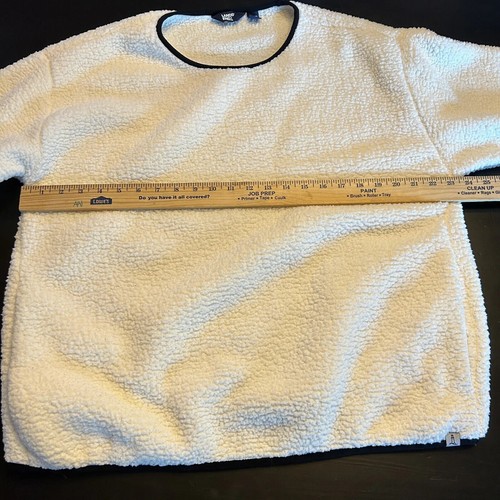 Lands End Sherpa Fleece Sweatshirt Cream Ivory Black Pockets Size XL Petite - Picture 8 of 13