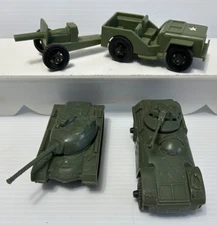 Military Jeep Cannon Tanks Plastic Processed Plastics Tim-Mee Toys USA Lot of 4