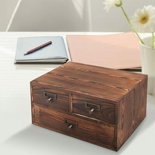 Gabinete de almacenamiento/organizador de joyas de oficina de madera marrón oscuro rústico con 3 cajones