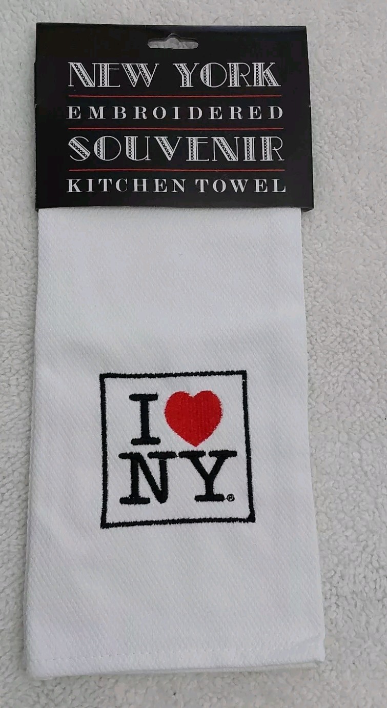 New York Kitchen Towel Embroidered I Love NY White Black Souvenir Gift