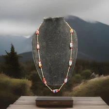 A Stunning MCM Murano Style Millefiori Glass Bead 32” Necklace Barrel Clasp