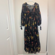Forever 21 Sheer Floral Chiffon Tiered Lace Maxi Dress Size S