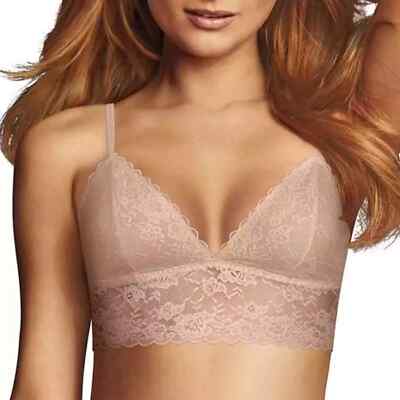 Maidenform Women's Lace Bralette Longline Size L Nude Cafe Au Lait large