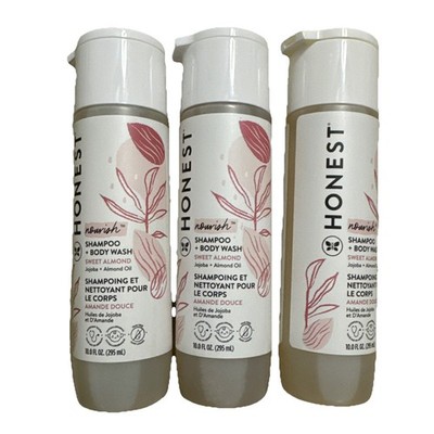 Lot Of 3!  Honest Nourish , Shampoo + Body Wash, Sweet Almond, 10 fl oz (295 ml)