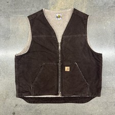 Vintage Carhartt Vest Fleece Sherpa Lined Zip Up Brown V26 DKB XL Regular Zip Up