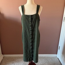 Madewell Texture & Thread Button-Front Tank Dress Olive Green Midi