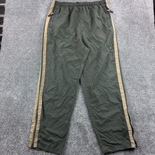 Vintage Tommy Hilfiger Track Pants Mens 2XL Olive Green Side Stripe Nylon Baggy