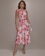 Donna Karan New York Women's Floral-Print a-Line Dress Misty Rose Pink Size 4