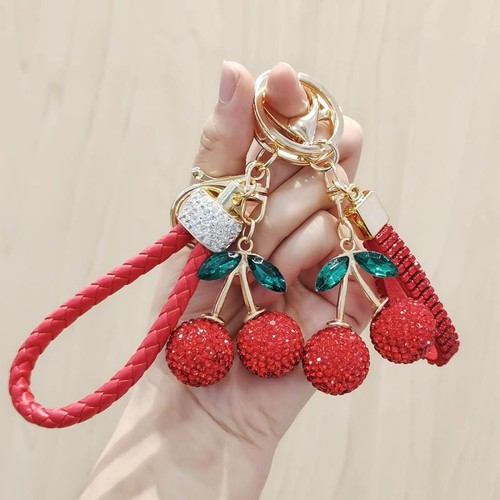 Creative Alloy Diamond Inlaid Red Cherry Keychain Fashion Bag Decor Pendant _mu