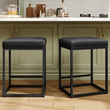 Black Counter Height 24 Bar Stools Set of 2 for Kitchen Backless Modern Square