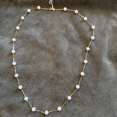 Ross-Simons 6-6.5mm Cultured Pearl Station Necklace in 18kt Gold Over Sterling