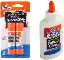 Elmer's bundle Washable Liquid School Glue, White, Dries Clear, 4 fl oz Plus Dis