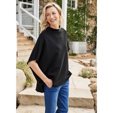 FRANK EILEEN OS S M L Blk Audrey Funnel Neck Triple Fleece Capelet Top Poncho