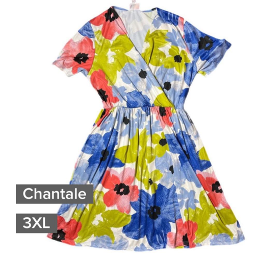 Abito donna Lularoe taglia 3XL Chantale incrociato davanti rosa verde blu floreale nuovo con etichetta