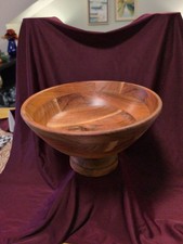 Large Handcrafted Mango Wood Pedestal Serving Bowl Made in India