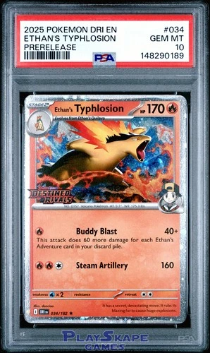 Pokemon Card PSA 10 Ethan's Typhlosion 034/182 Destined Rivals Prerelease 2025